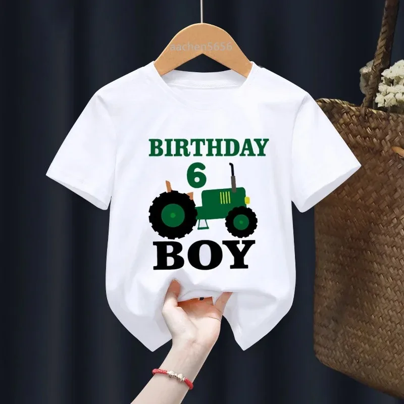 

Tractor Birthday Number 1-9th Print Kids White T Shirt Funny Kawaii Cartoon Girl Top White Round Neck Short Sleeves Boys Tshirt