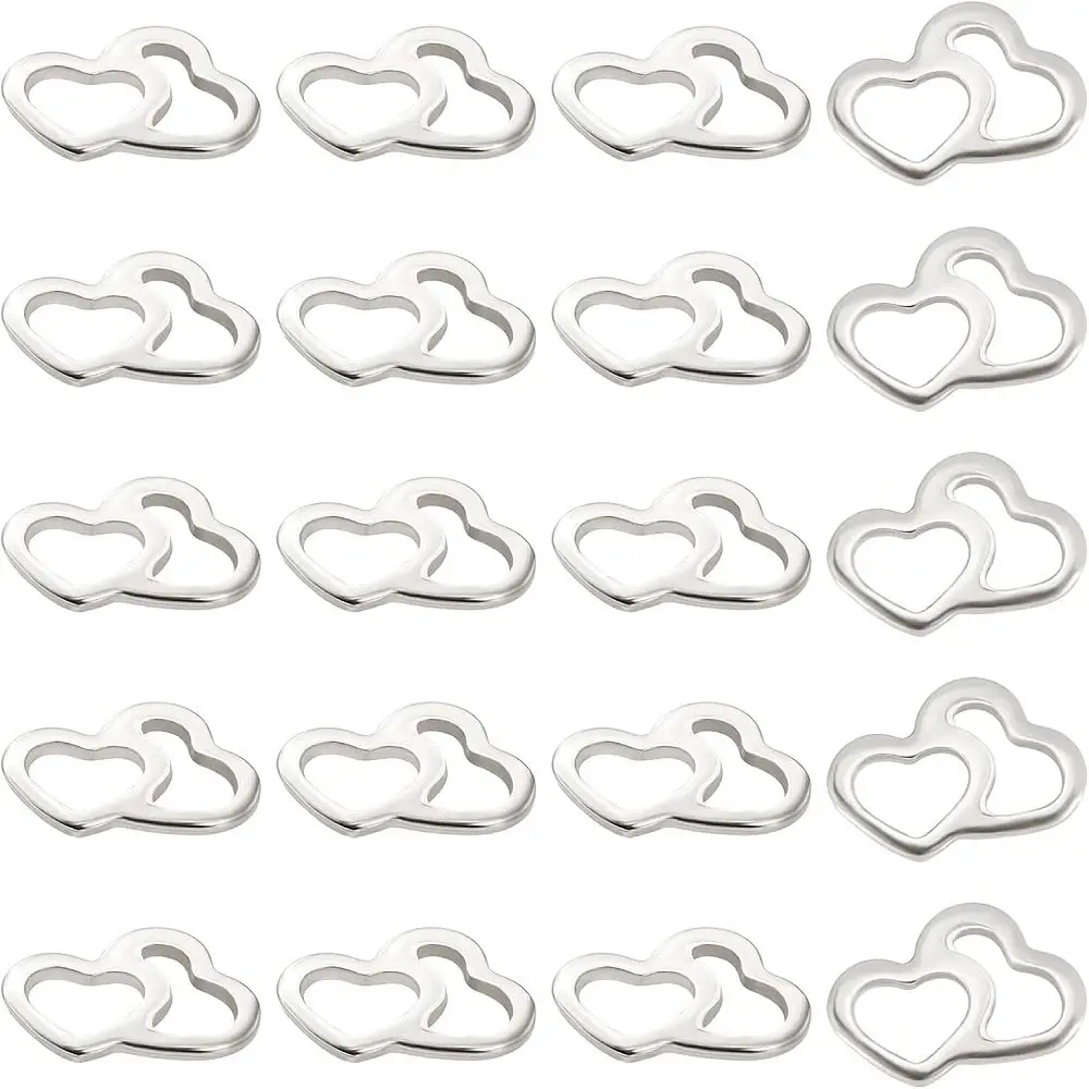 304 Stainless Steel Charms Heart to Heart Stainless Steel Color 14x20x1.5mm 60pcs/box