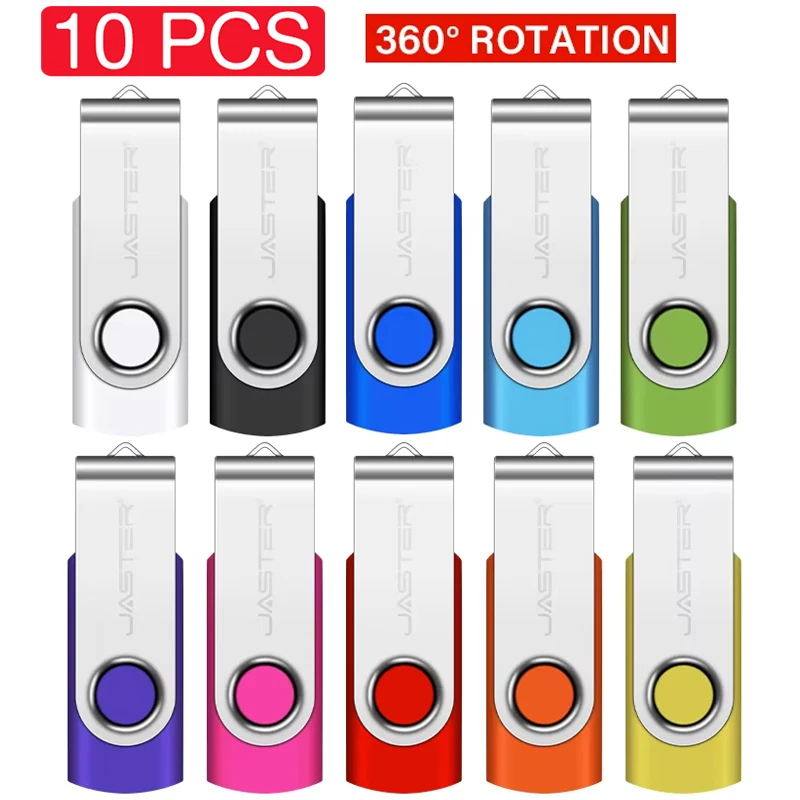 JASTER 10 PCS LOT Pen Drive 128GB Black USB Flash Drive 64GB For Laptop Memory Stick 32GB Rotatable Creative U Disk Gift 16GB