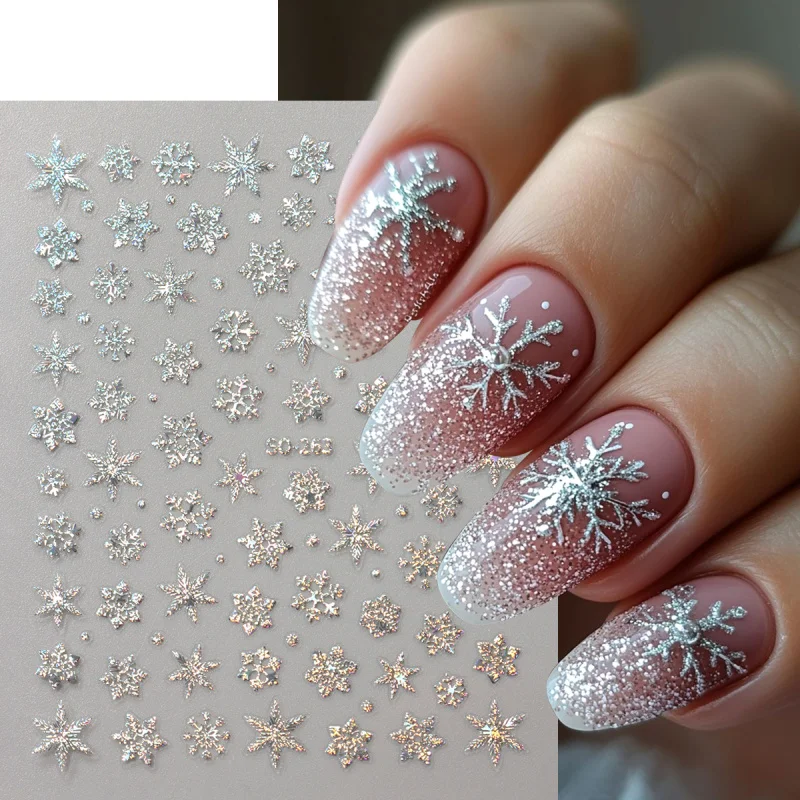 2 قطعة عيد الميلاد المجسم مسمار الفن ملصقات قزحي الألوان الليزر ندفة الثلج الغزلان شجرة الشتاء المنزلق الشارات السنة الجديدة مانيكير لوازم #2