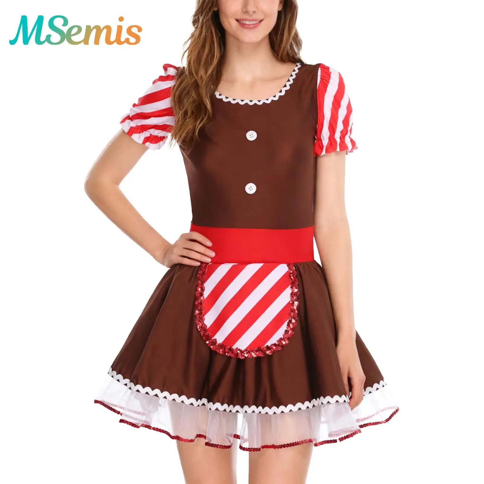 

Womens Gingerbread Man Xmas Candy Cane Cosplay Costume Masquerade Princess Dress Gymnastics Ballet Leotard Tutu Cookie Dress