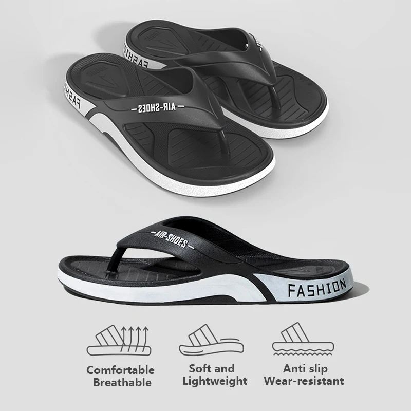 Fashion Men\'s Flip-flops Shoes Summer Outdoor Casual Beach Slippers PVC Soft-soled Non-slip Flip Fop Couple Home Bathroom sandal