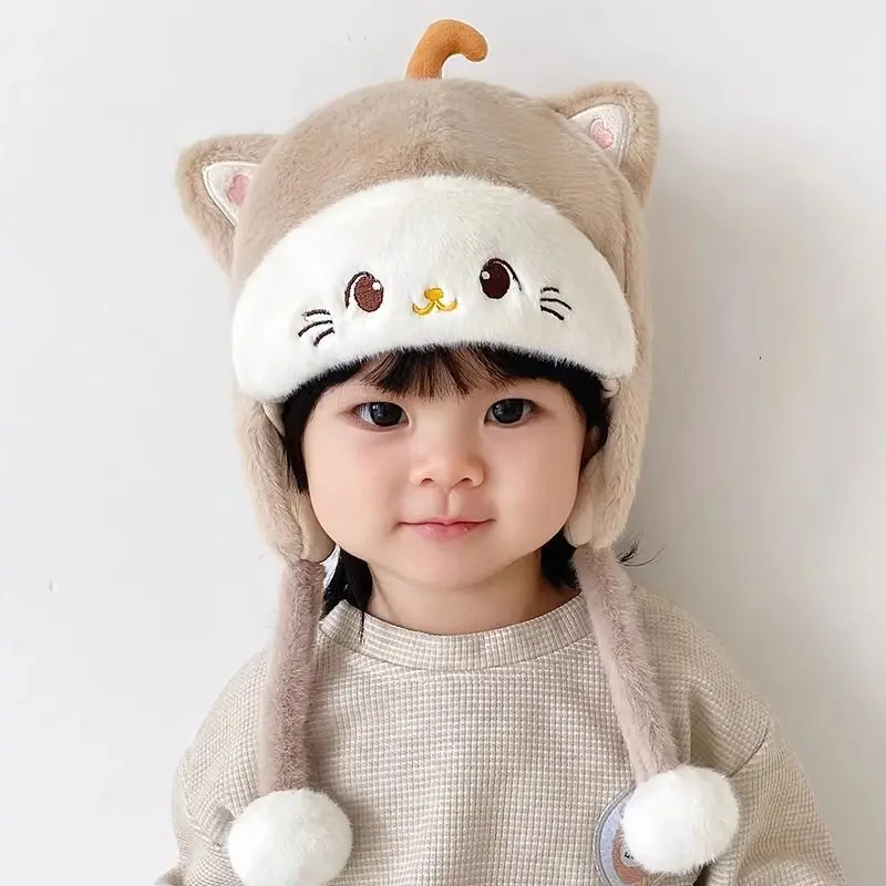 

Новые мягкие пушистые зимние детские наушники с мультяшными ушками, ветрозащитная детская вязаная шапка, теплая плюшевая пушистая теплая шапка
