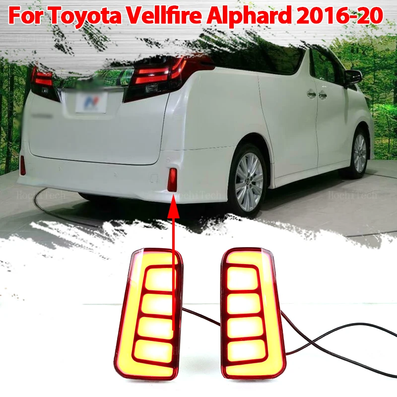 Car Flashing LED Reflector Lamp Rear Fog Lamp Rear Bumper Brake Light for Toyota Alphard Vellfire 2016- 2020