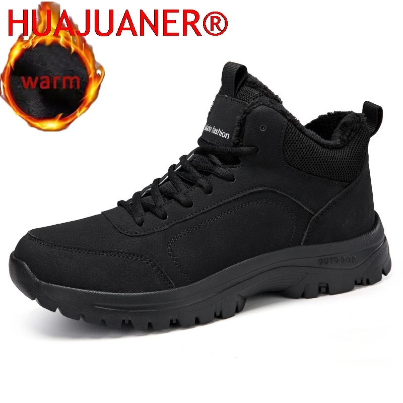 Winter Men's Boots Warm Plush Men's Snow Boots High Quality Winter Non-Slip Sneakers Outdoor Men's Hiking Ankle Boots Work Shoes