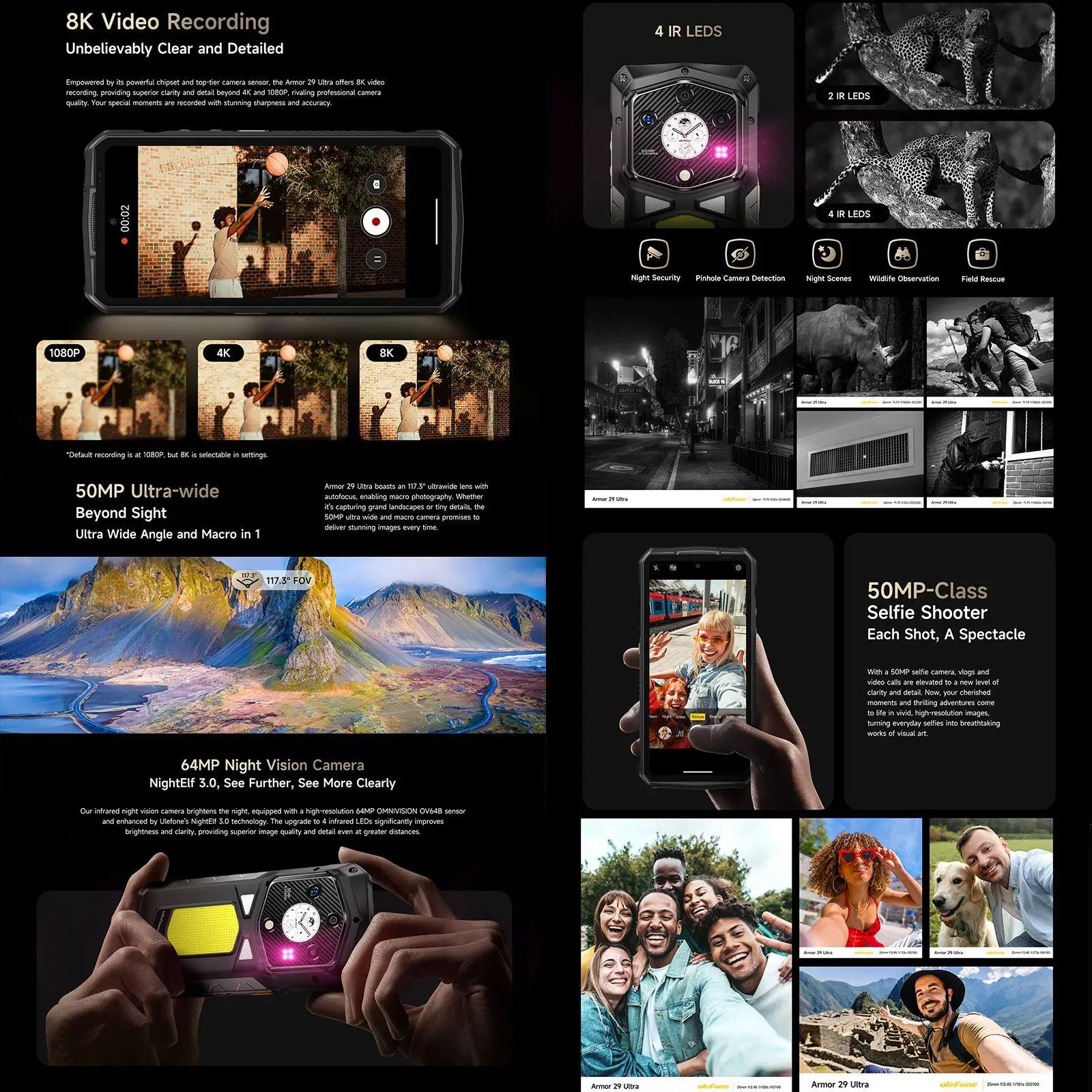 Ulefone Armor 29 Ultra 5G AI هاتف متين 16GB + 1 تيرا بايت للرؤية الليلية 21200mAh 6.67 "الأبعاد 9300 مصباح ليد متعدد الاستخدامات NFC الهاتف الذكي