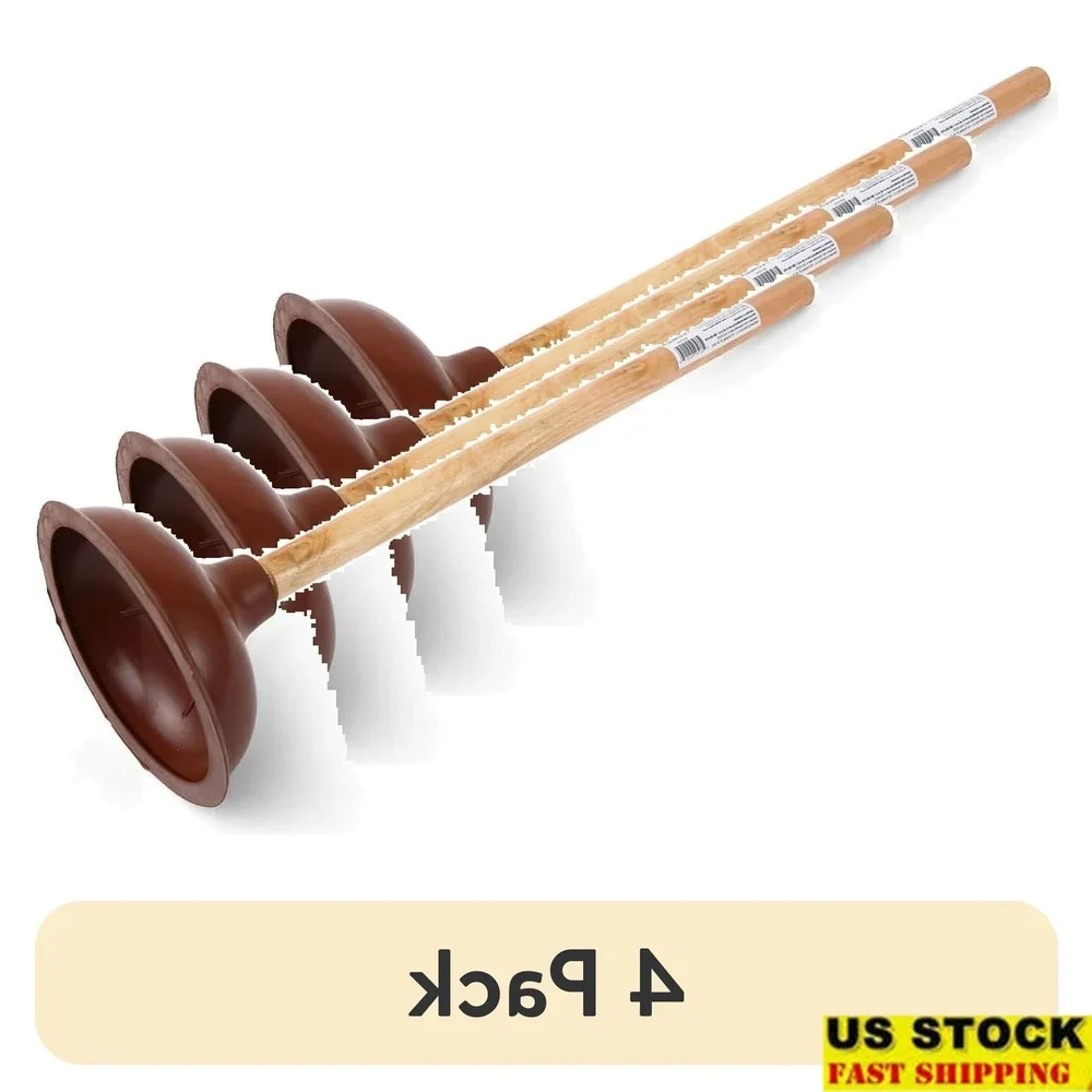 

Набор из 4-х туалетных плунжеров с деревянной ручкой и резиновой ручкой. Эффективная чистка ванной комнаты.