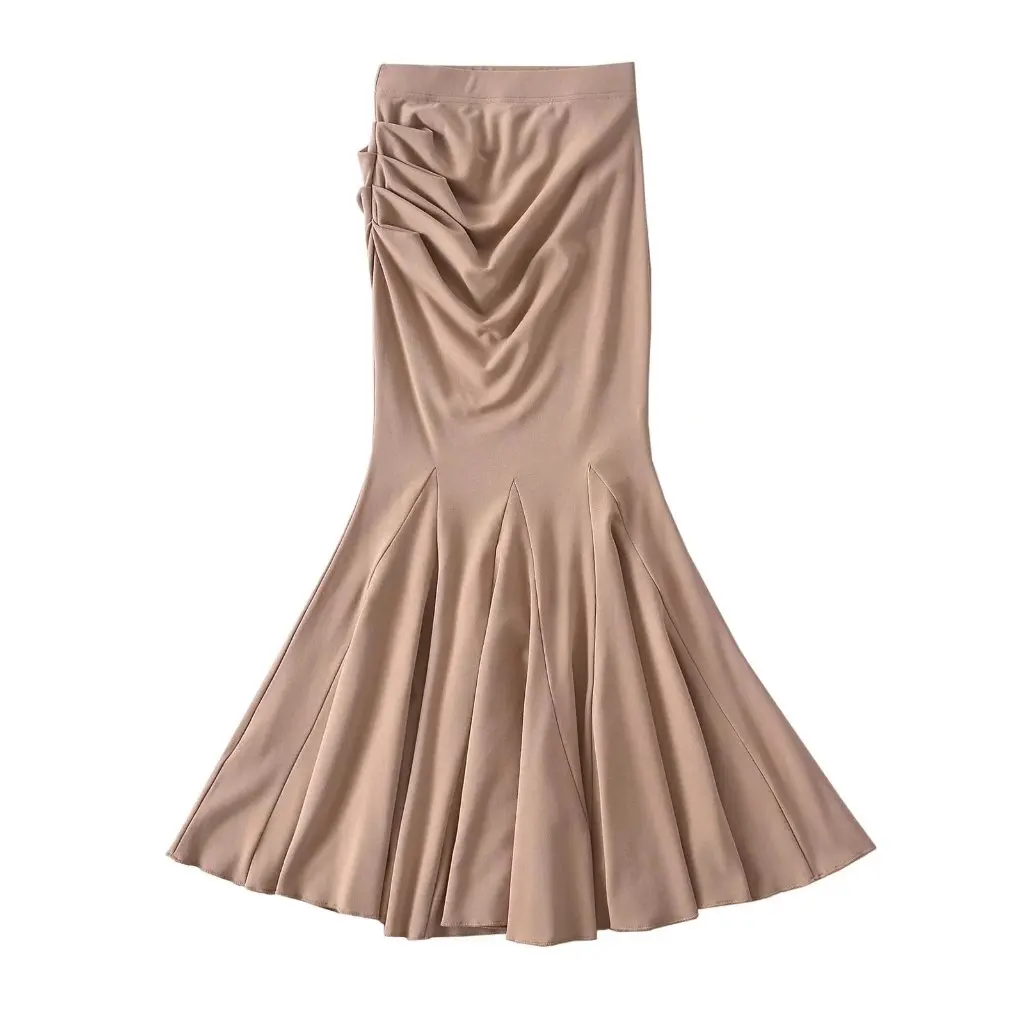 

Women's High Waist Fleece Skirt European American Style Pleated Slimming Fishtail for Spring