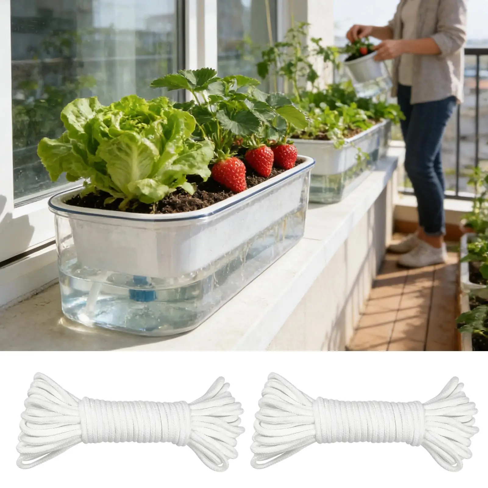 Water Wicks For Plants 2-Piece 60 Feet 1/6 Inch Automatic Self Watering Capillary Wick Cord For Flower Pot Planter Indoor