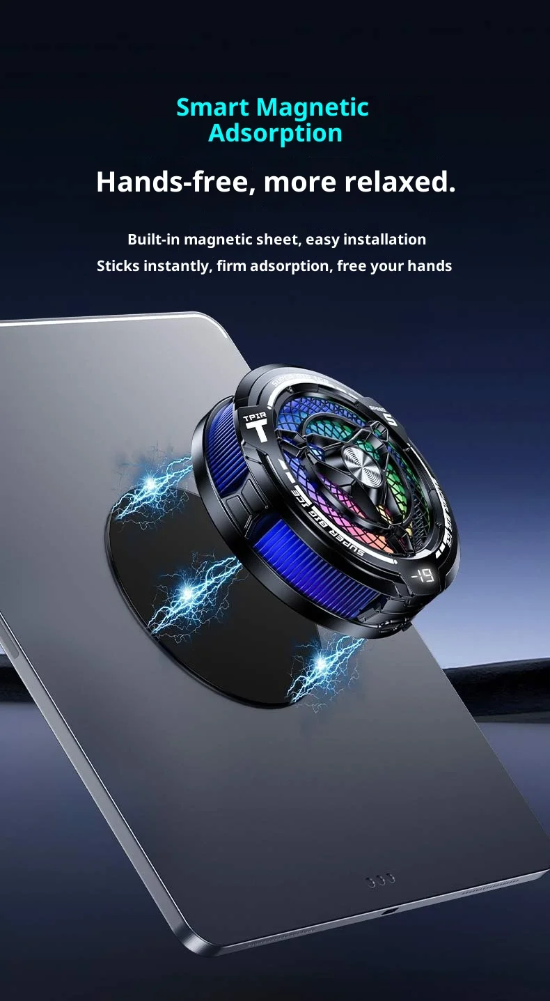 New 45W Semiconductor Tablet Cooler Large Area Powerful Cooling Magnetic RGB Phone Cooler for Pad/Gaming Phones with Lights