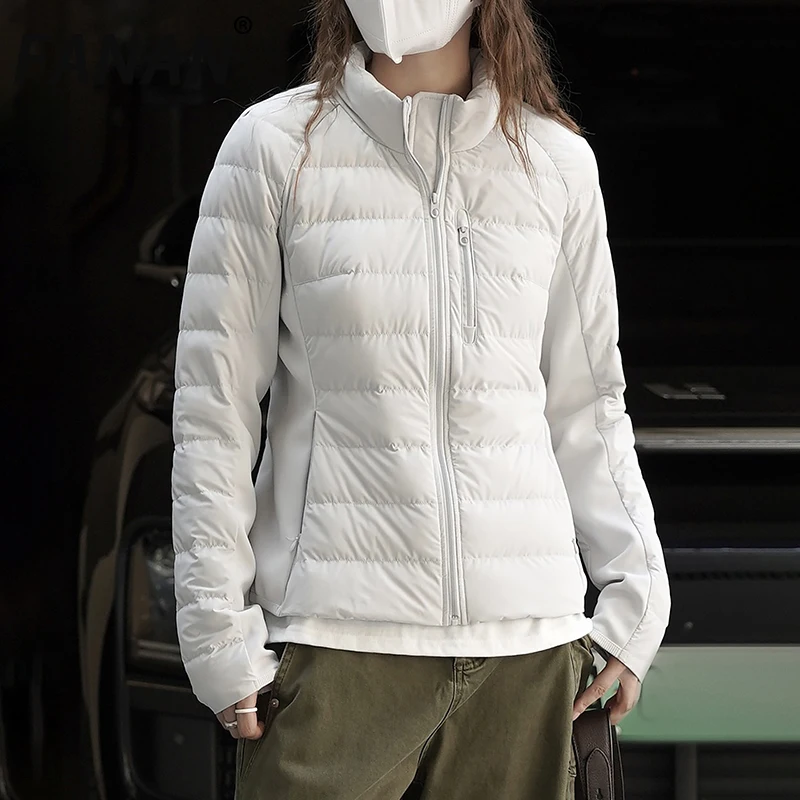 

FANAN minimalism thick warm down coats for women stand neck zipper cardigan fit Korean style jackets female clothing winter new