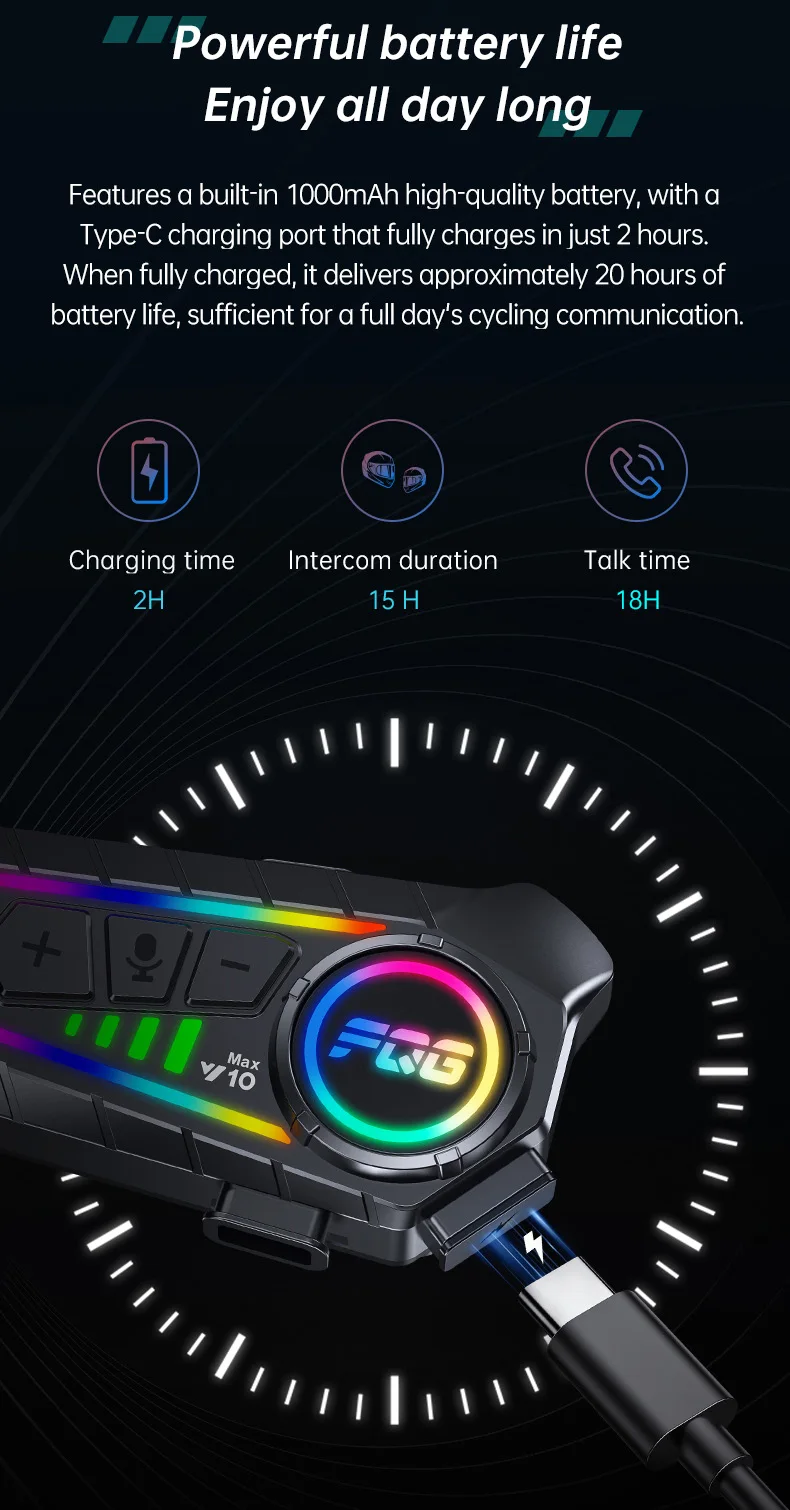 Y10 Max Motorradhelm Bluetooth 6.0 Intercom CVC+DSP Dual Intelligent Noise ReductionInter Comunicador – Detail 10