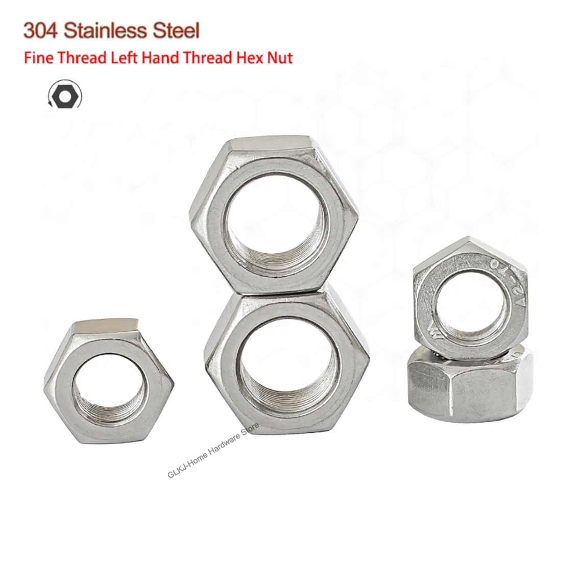 

M6~M24 Left Hand Thread Fine Thread Hex Nut 304 Stainless Steel Reverse Thread Hex Hexagon Nuts Left Tooth Nuts