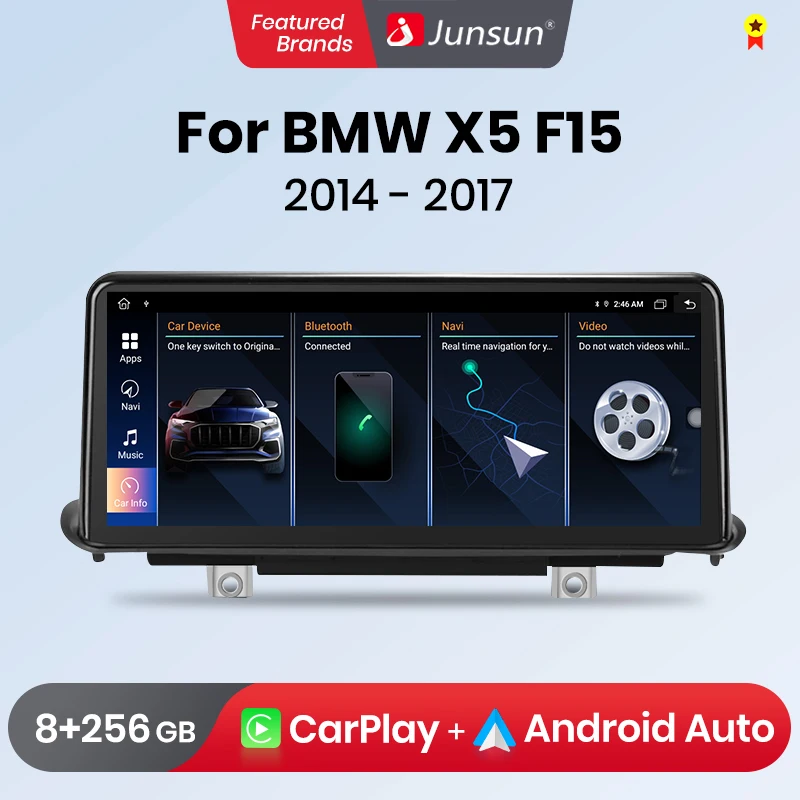 Junsun Wireless CarPlay Andorid 13 Auto Car Radio For BMW X5 F15 X6 F16 2014-2017 Multimedia GPS 4G Navi