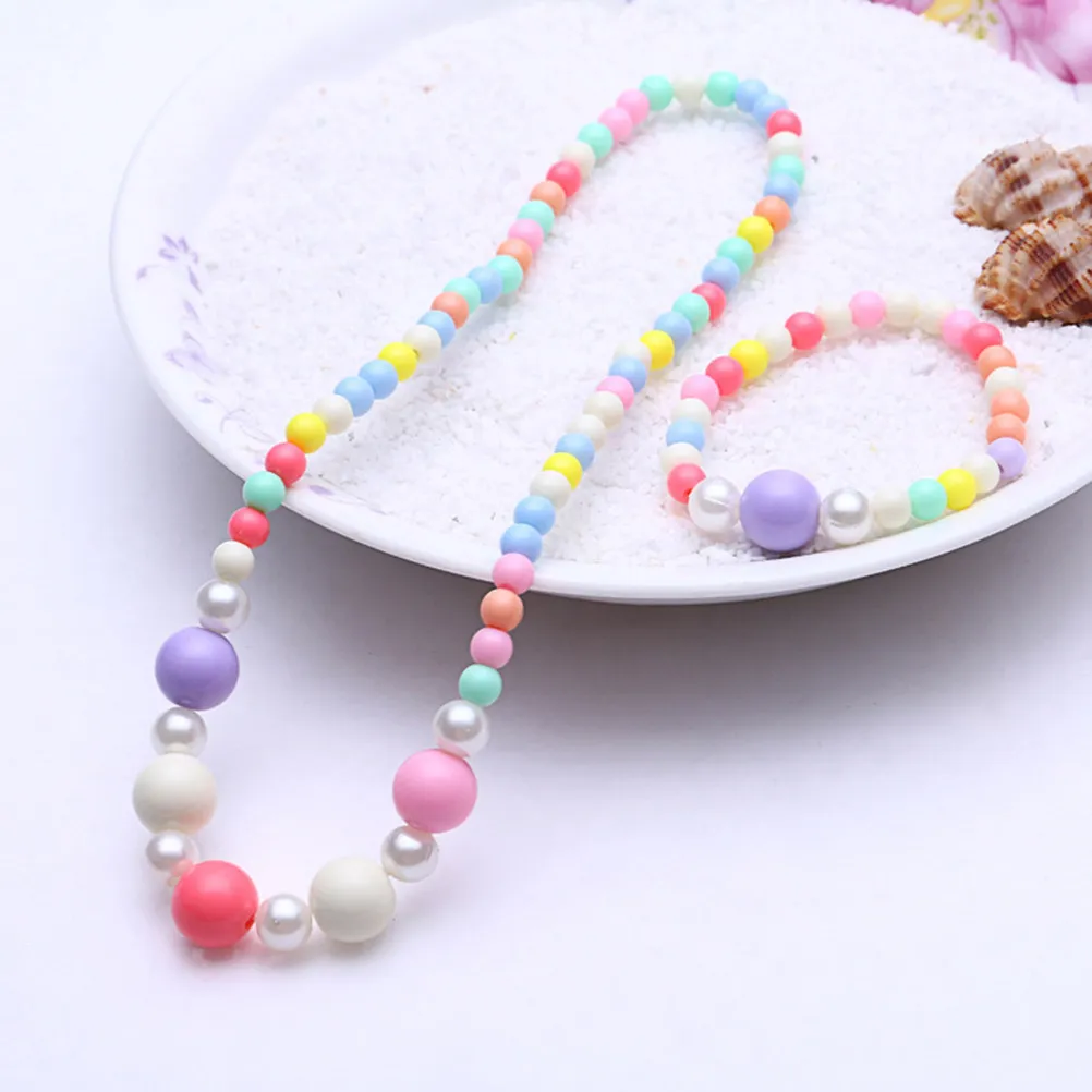

3Sets Children Jewelry Set Beaded Flower Necklace Bracelet Baby Girls Toddler Kids Party Birthday Gift Kids Ecklace