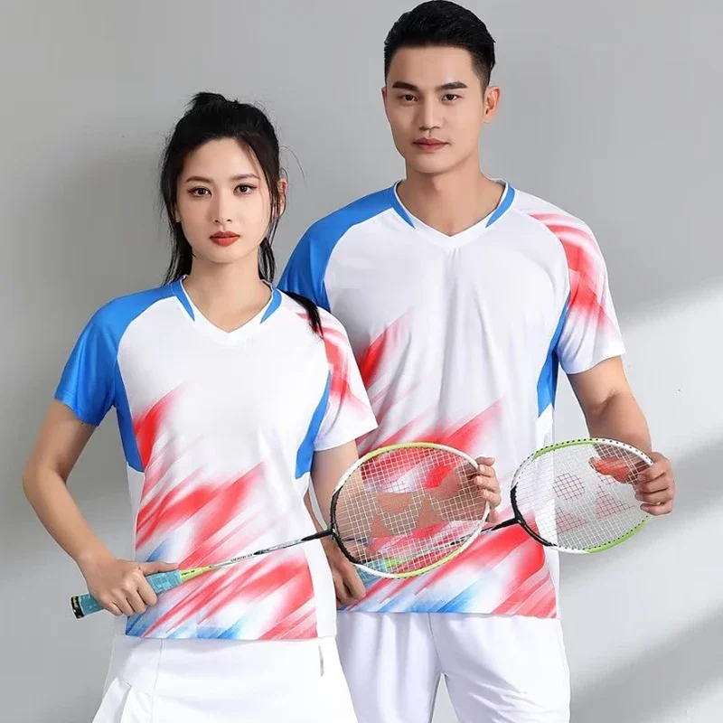 Camisetas de Ping Pong y bádminton para hombres y mujeres, secado rápido, de manga corta uniforme de tenis de mesa, estampado, Tops de voleibol de tenis