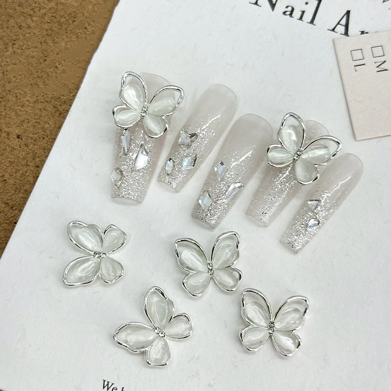 5pcs Cat's Eye Glitter Nail Enhancement Charms Butterflies Assortment Resin 3d Nail Art Decoration Studs Accessories Supplies