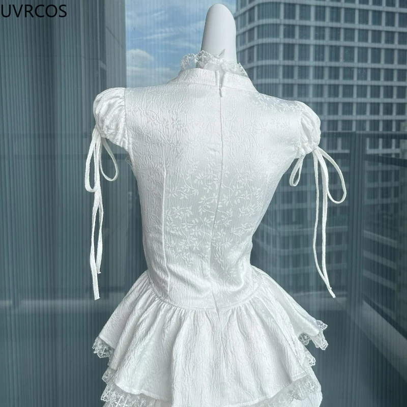 Ensemble jupe Style Lolita japonais pour femmes, Kawaii, dentelle, Patchwork, hauts avec nœud, Mini jupes à gâteau mignonnes, costumes coréens Y2k, ensembles de 2 pièces
