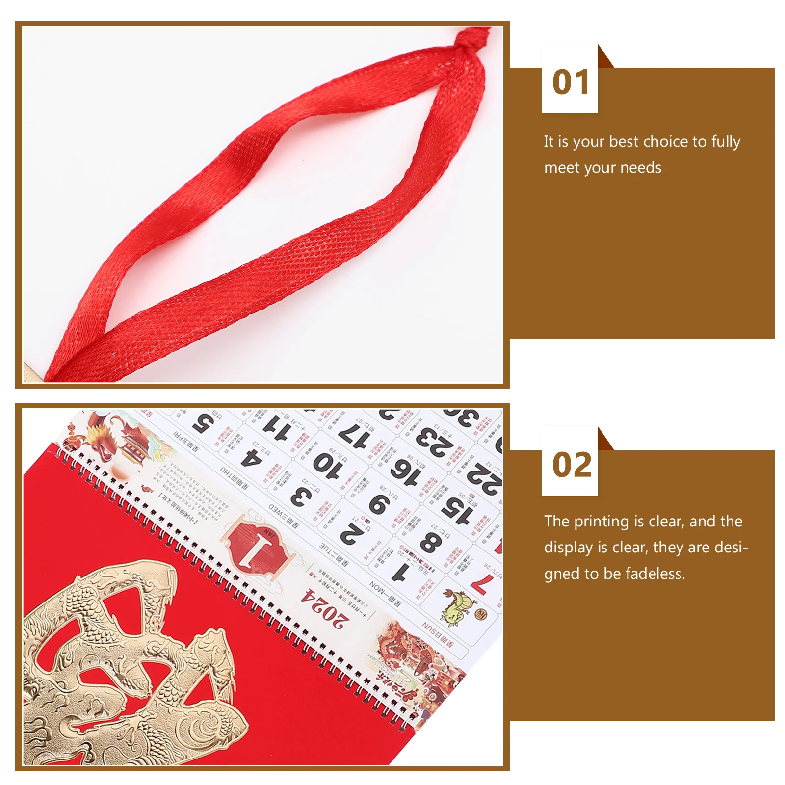 

1pc 2024 Fu Word Large Hanging Wall Calendar Chinese Traditional Lunar Year Decorative Home Office Monthly Paper Print Clear