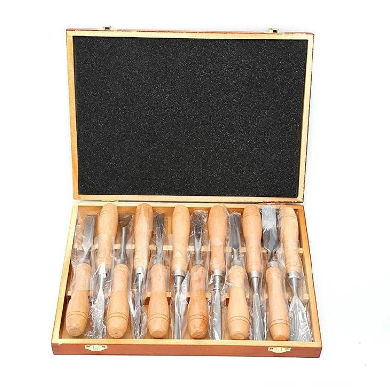 

Woodworking tools 12 piece chrome vanadium steel woodworking chisel wooden box set woodworking chisel carving knife