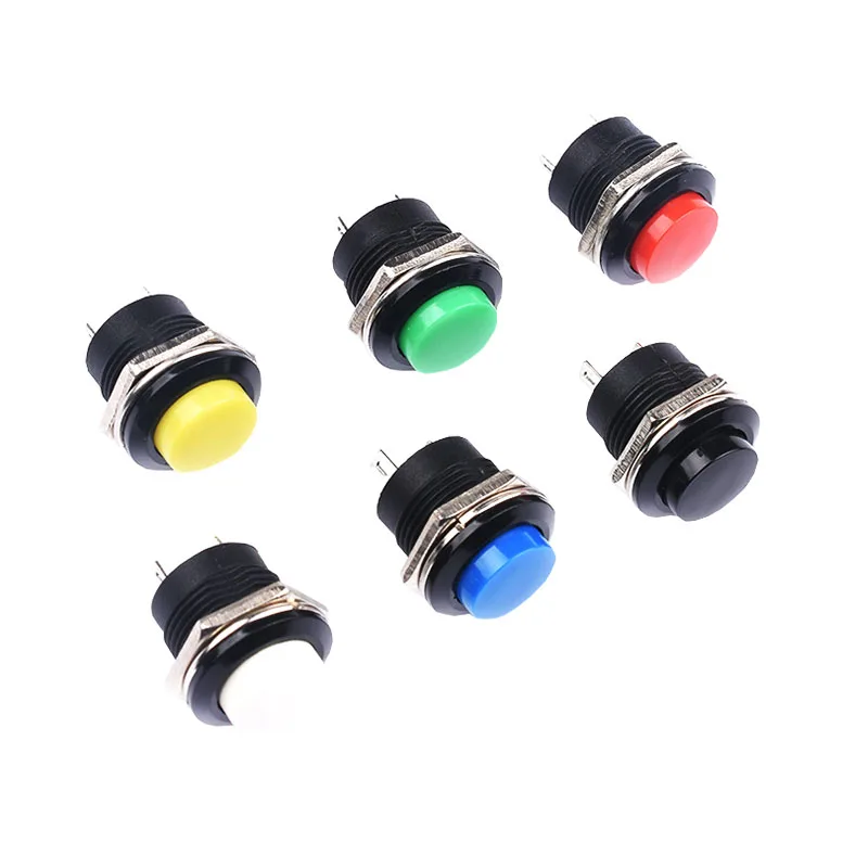 10pcs Momentary Push Button Switch 16mm Momentary 6A/125VAC 3A/250VAC Round Switches R13-507 BLACK RED GREEN WHITE BLUE YELLOW