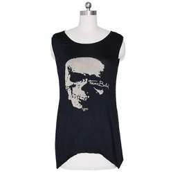 652F Gothic Skull Backless for T Shirt for Tank Vest Summer Punk Rock Singlet Tassel