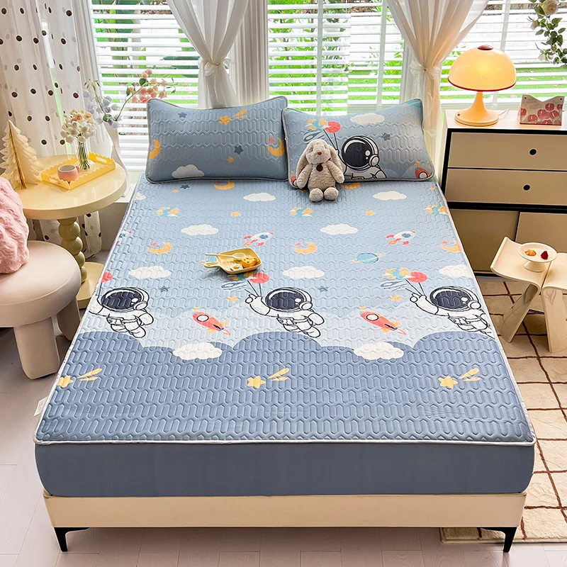 High Qualit Bedspread Latex Bed Sheet Set for Summer Mattress Pad Can Folded Cooling Bed Mat Comfortable Cartoon Printed Sheet