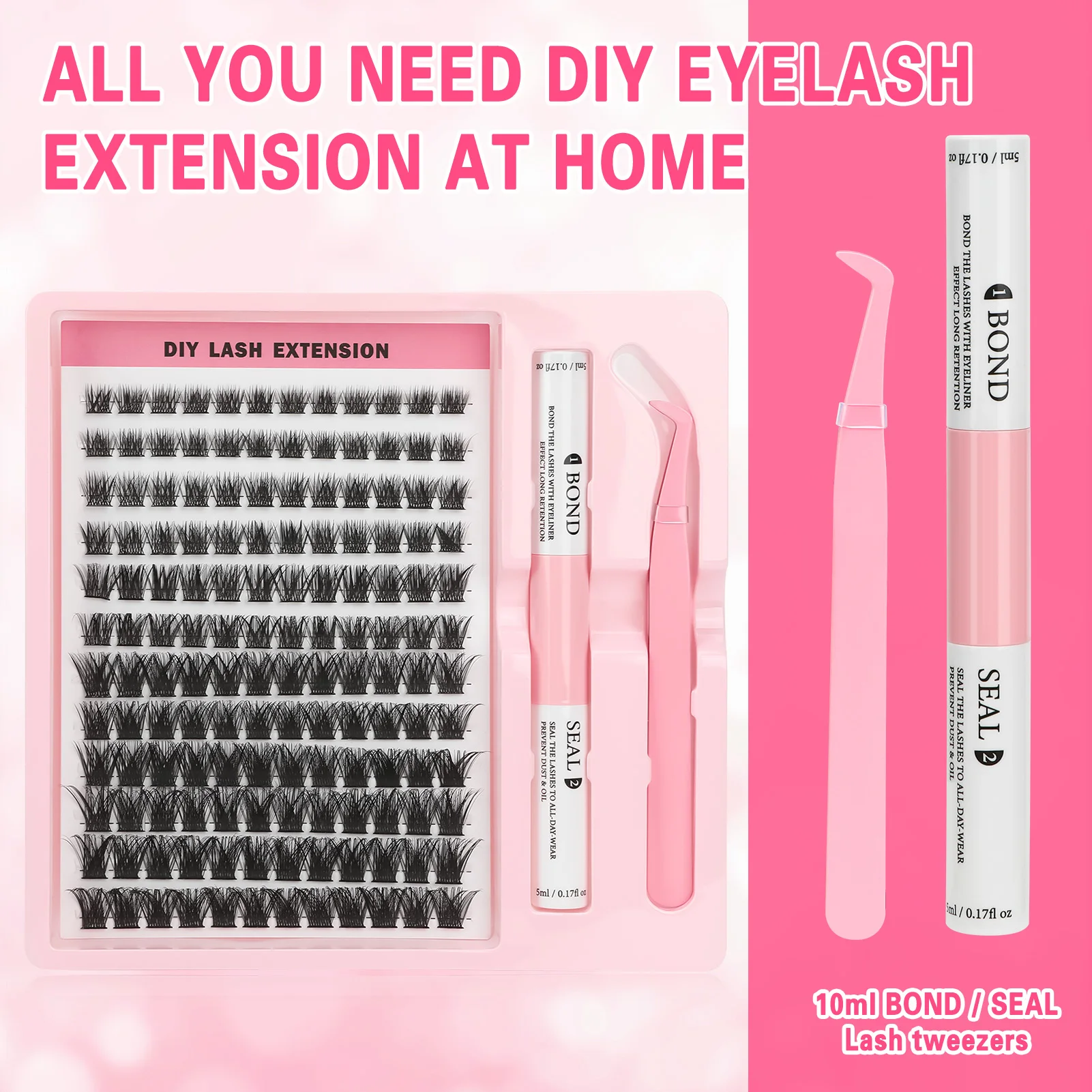 40-60D Fluffy False eyelashes extensions DIY Cluster Lash Bond and seal Eyelash kit tweezer set Soft Natural individual lash