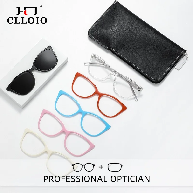 CLLOIO Fashion Magnetic Decorative Clip Anti Blue Light Reading Glasses Women TR90 Myopia Glasses Custom Prescription Eyewear