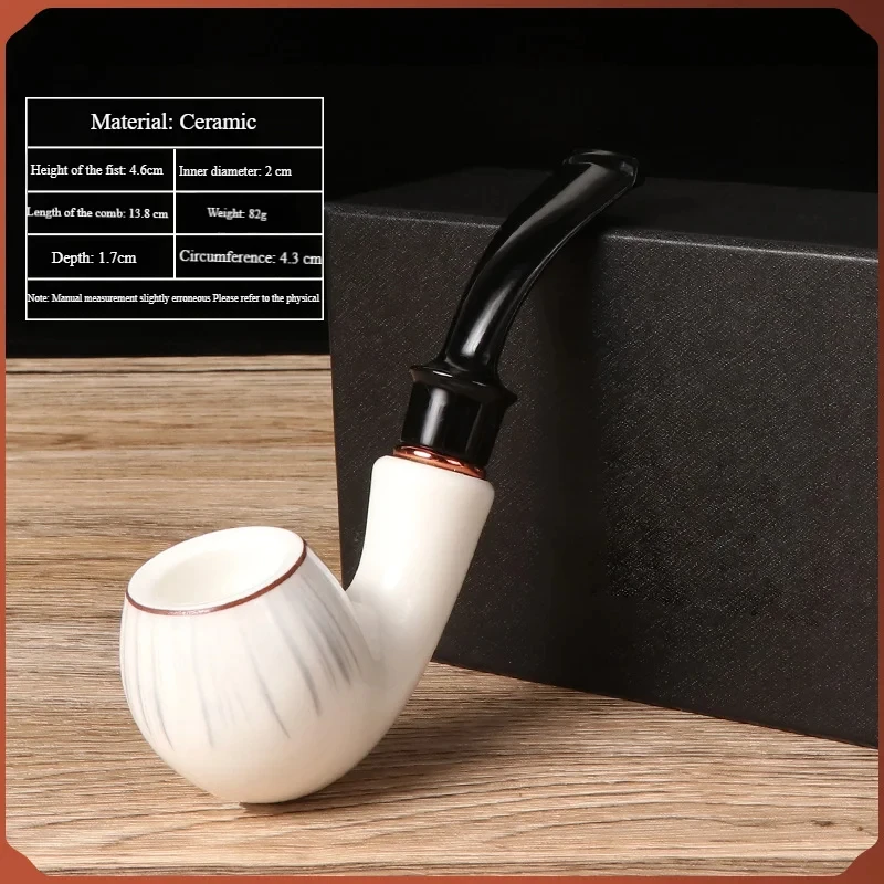 Ceramic Tobacco Pipe 9mm, Reusable with Filter & Washable Stem, Handmade Chinese Smoking Pipe for Smooth Draw, Easy Clean