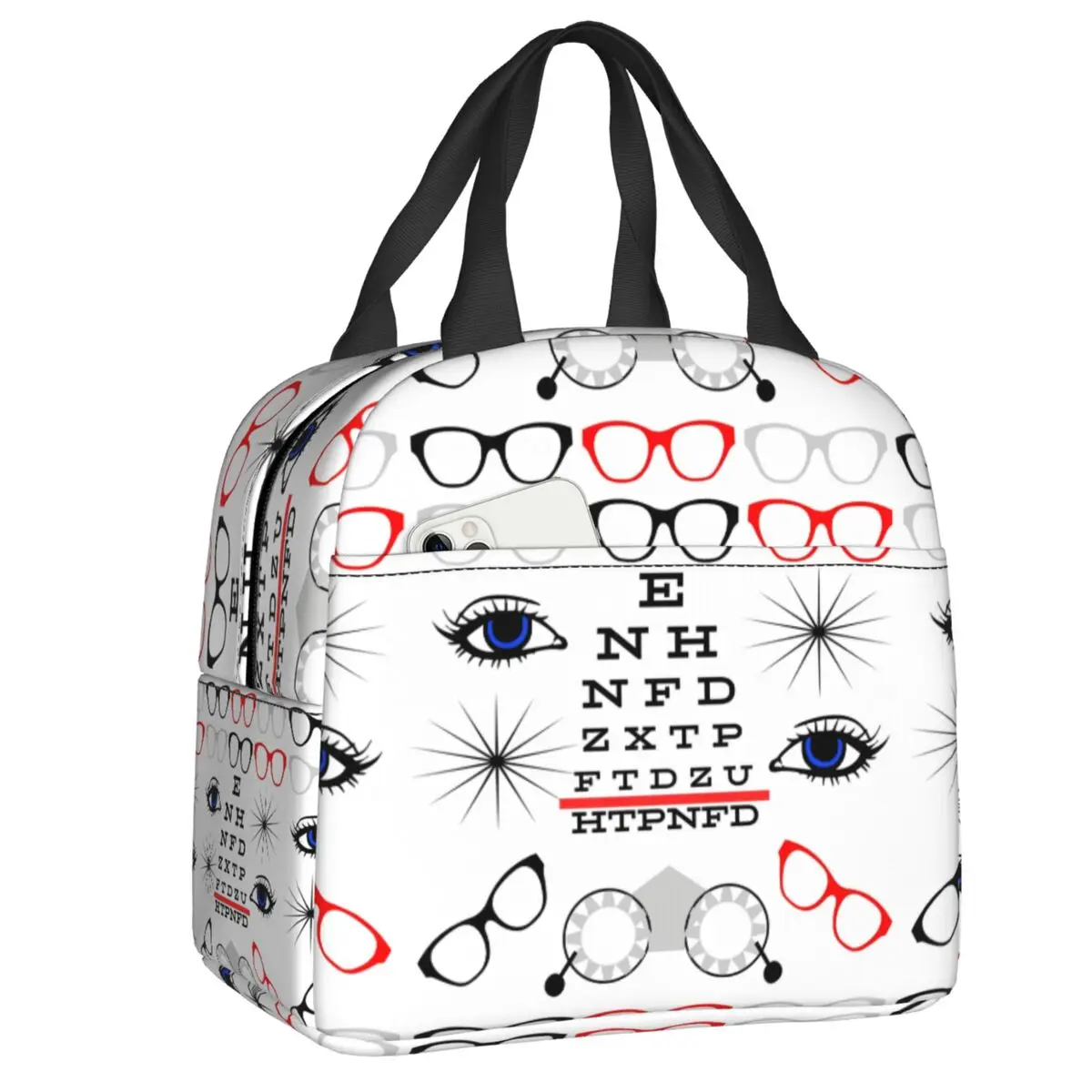 

Custom Snellen Eye Chart Fun Design Lunch Box for Women Thermal Cooler Food Insulated Lunch Bag Kids School Children