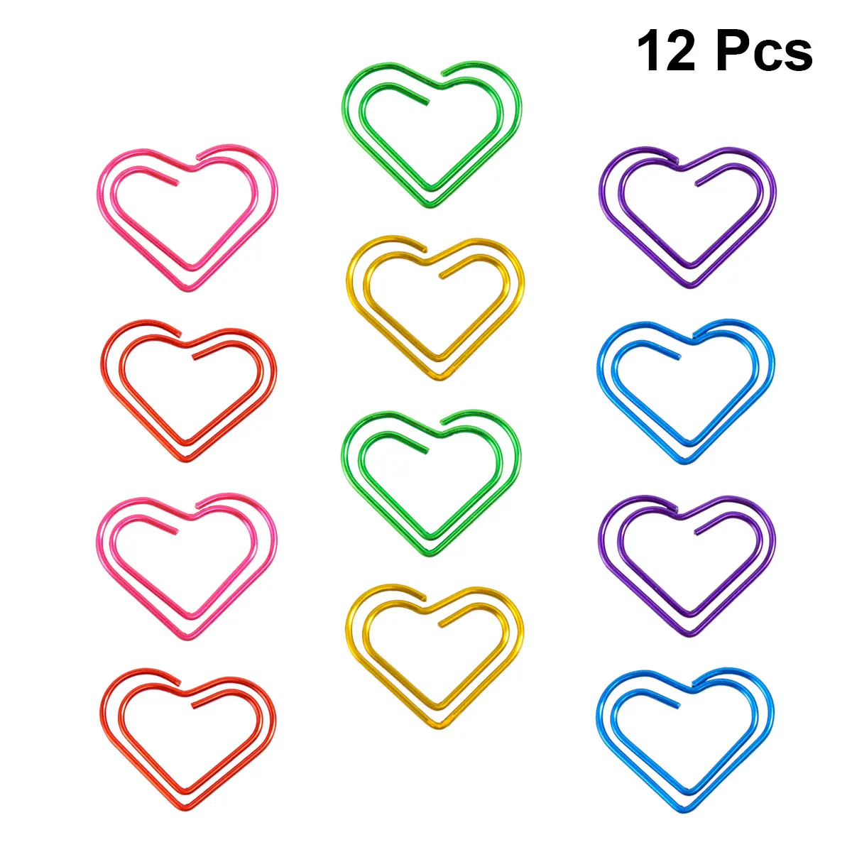 12pcs Heart-Shaped Paper Clips Premium Electroplated Metal Strong Clipping Force Colorful Creative Design For Note Photo