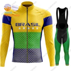 2023 Brasil National Team Cycling Jersey Set Long Sleeve Brazil Clothing Suit MTB Bike Road Pants Bib MTB Ropa Maillot Cyclisme