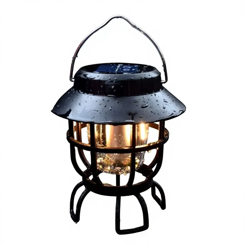 Portable Solar LED Camping Lantern Retro Style Outdoor Multifunctional Light Long Battery Life Ambient Lamp for Hiking Tent