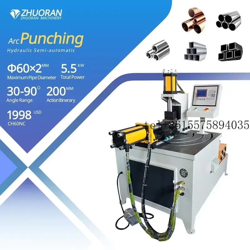 hot Zhuoran Hydraulic Semi-automatic Motor Pump Arc Punching Machine Model 60 Easy Operate Aluminum Copper Stainless Steel