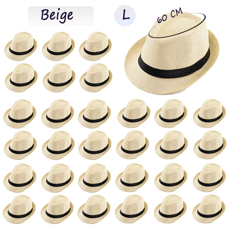 58/60 cm Bruiloft Stro Fedora Hoed voor Mannen Vrouwen Trilby Hoed Korte Rand Panamahoed Strand Havana Feestartikelen Grote Hoofd Gentleman Cap