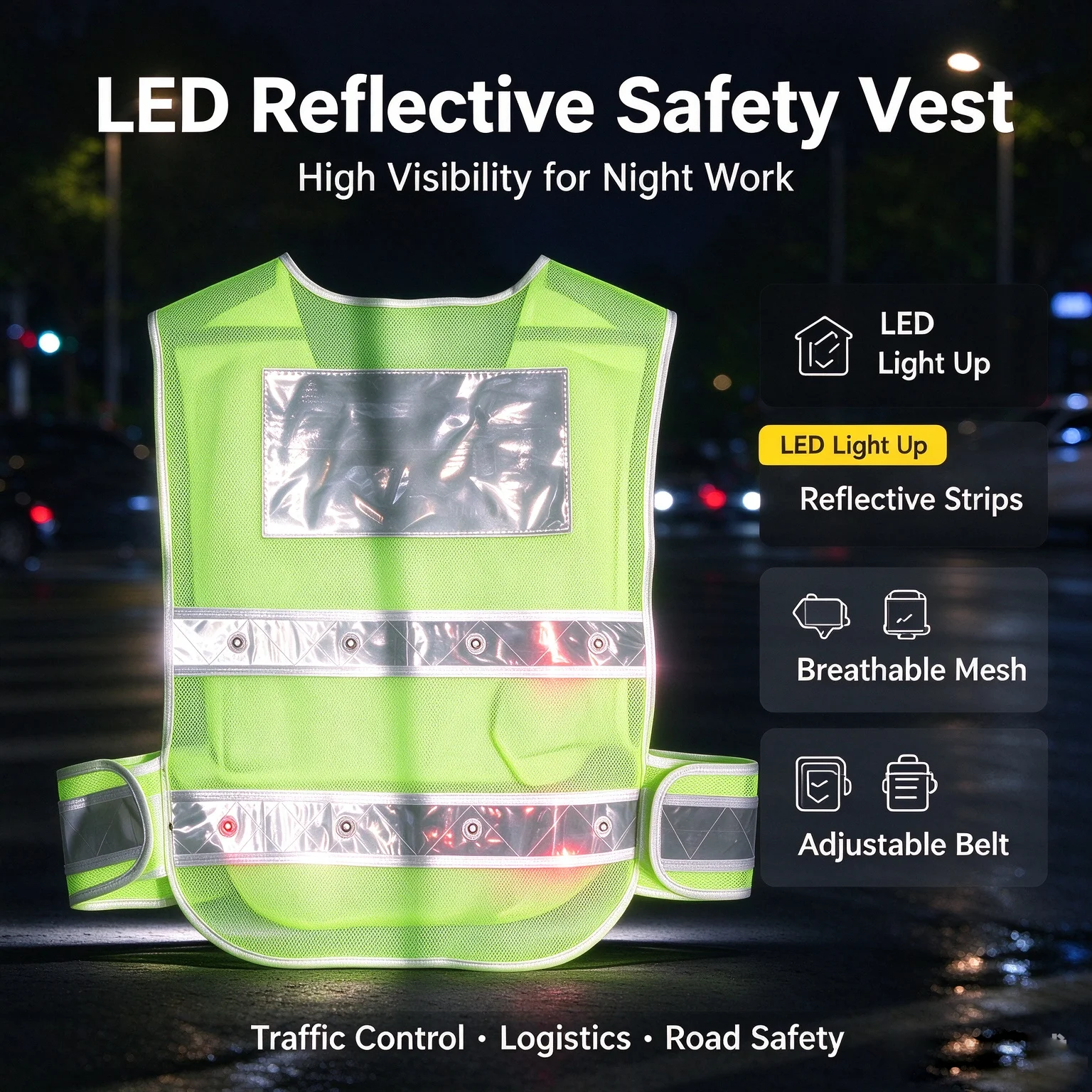 Night Safety High Visibility Reflective Strip Vest Workwear Waistcoat Jacket Night Traffic Road Cycling Breathable Mesh Vest Top