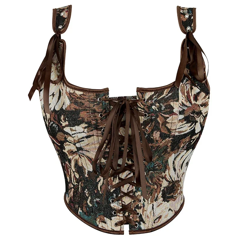 

Женский сексуальный корсет-бандаж в французском стиле с цветочным узором, на шнуровке, с пластиковыми косточками, утягивающий, для выхода в свет