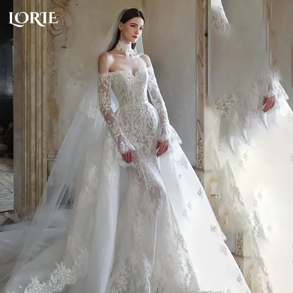 LORIE Vintage Lace Wedding Dress Off Shoulder Long Sleeve A-line Bridal Gown Sweetheart Princess Ball Bride Dress Customized