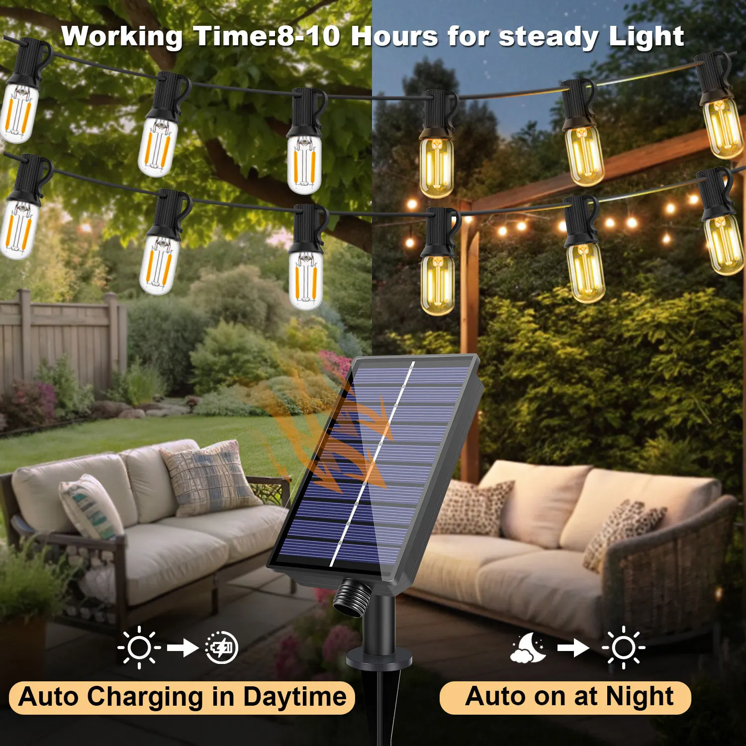 LED T22 Solar String Lights 8 Modes Garden String Light USB Rechargeable Waterproof Remote Control Solar Light Outdoor Backyard