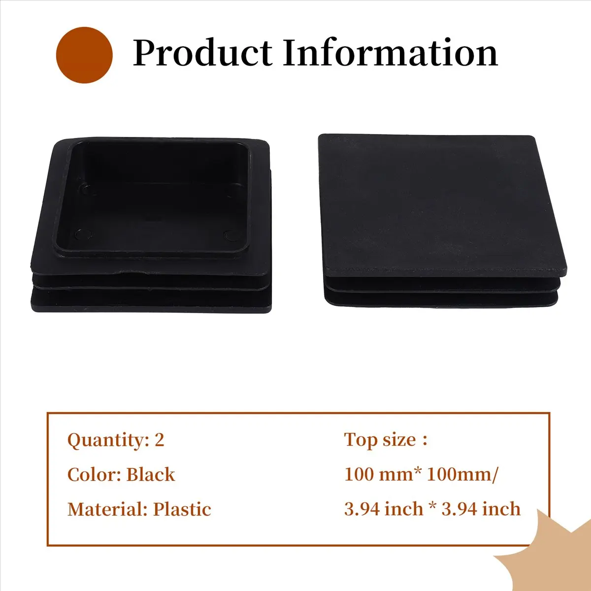 Exquisite- 100mm x 100mm Plastic Ribbed Square End Caps Cover Tube Inserts 2 Pcs