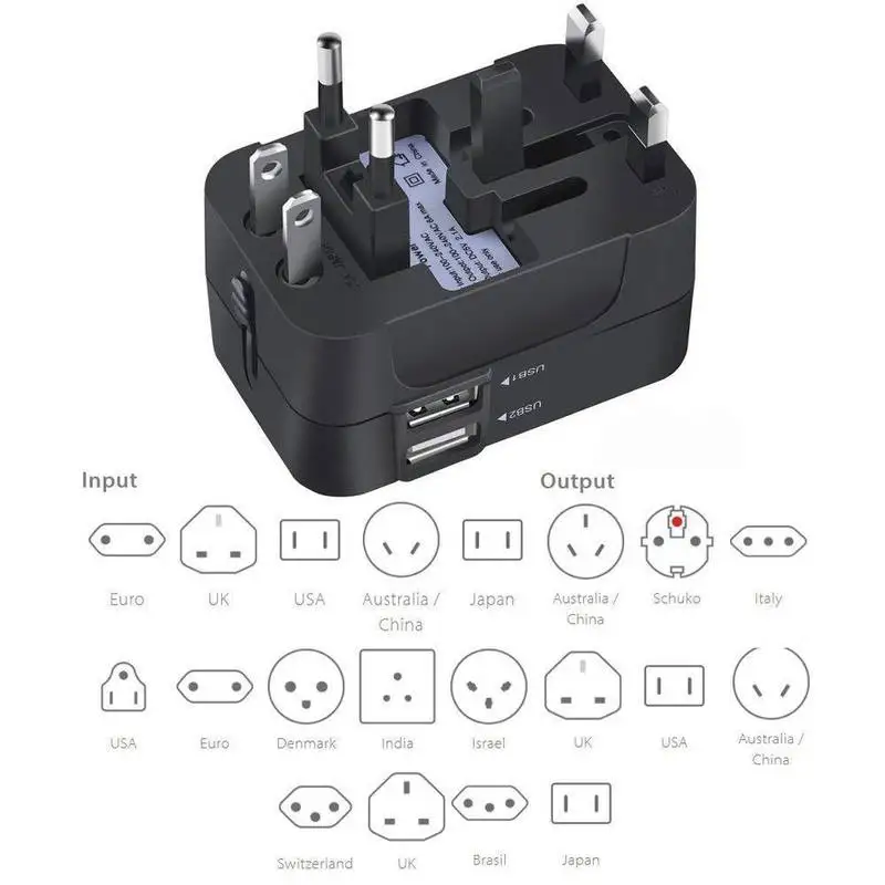 Universal Travel Plug Adapter 2 USB Port World Travel AC Power Charger Adapter AU US UK EU Converter Adapter USB Charger New