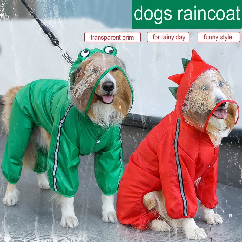 Pet Dog Raincoat Fashion Dinosaur Frog Style Jumpsuit Waterproof Dog Jacket Puppy Water Resistant Clothes for Dogs Pet Coat