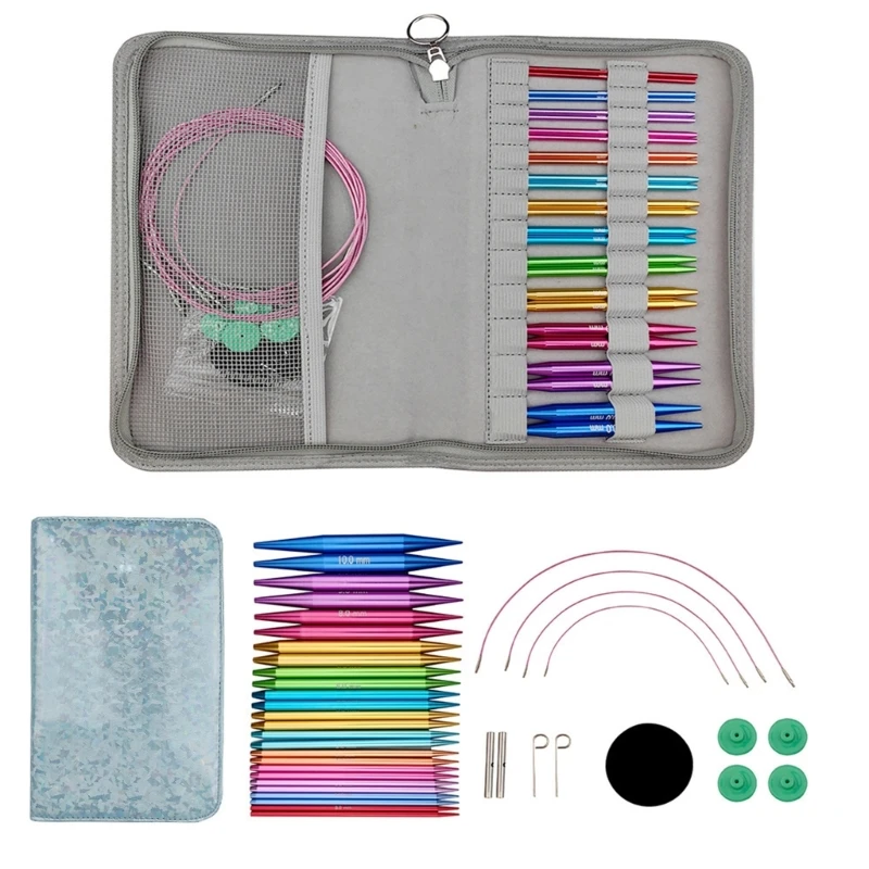 

Circular Knitting Needle Set with Knitting Accessories, Zippered Leather Case DXAF