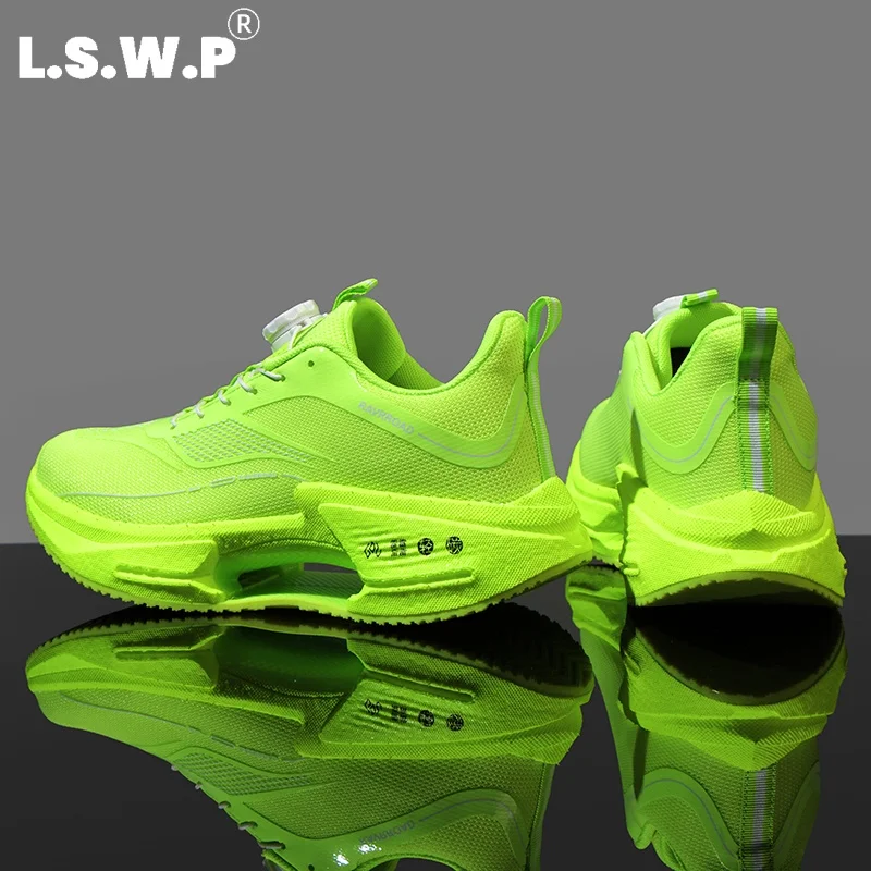 Men's Running Shoes, Tennis Shoes, New Style Rotating Buckle Running Shoes for Men and Women, Lightweight Fly-Knit Mesh Breathable and Non-Stuffy, Hollow Cushioning Sole, Non-Slip Sports Shoes, Outdoor Long-Distance Running, Fitness, Casual, Versatile Couple's Sports Running Shoes