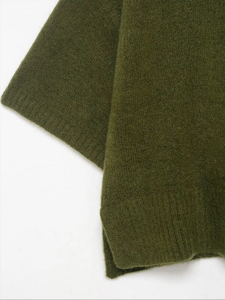 Sweter lengan pendek wanita gaya Eropa baru, serbaguna, berkesan elegan, kerah bulat, hiasan saku, kombinasi warna.