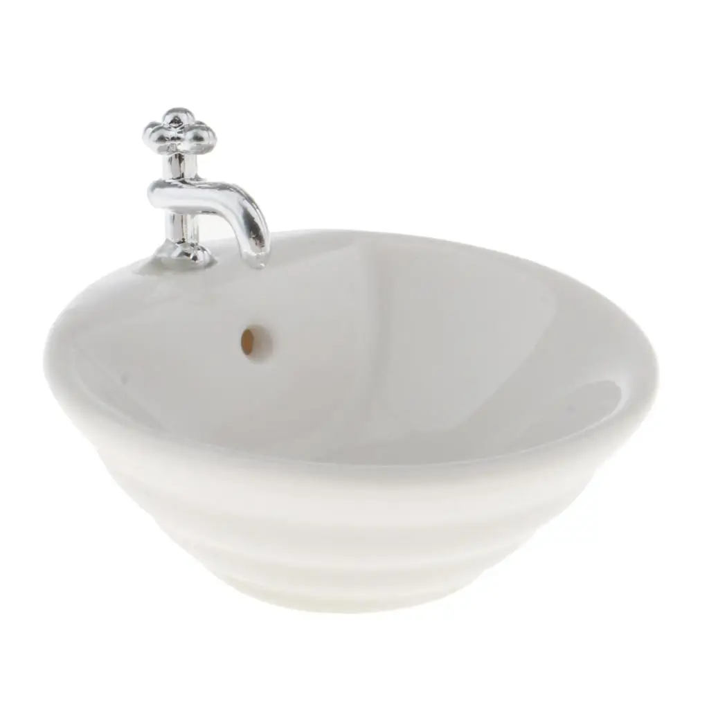 حوض غسيل سيراميك بمقياس 1/12 لنموذج أثاث الحمام لبيت الدمية