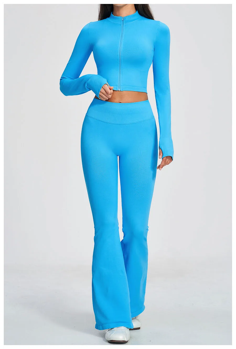 Neues 2-teiliges Yoga-Set, nahtloses Sportoutfit, Damen-Trainingsanzug, Lauf- und Workout-Kleidung, langärmelig, mit Reißverschluss, Sportbekleidung – Detail 11