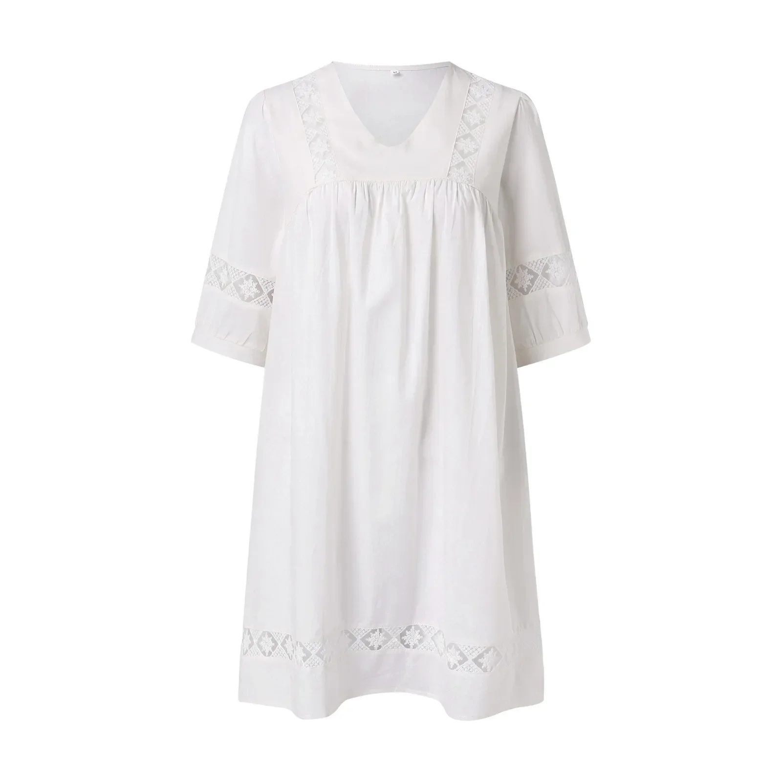 여름 Boho Sundress 여성 캐주얼 레이스 드레스 브이 넥 하프 슬리브 비치 드레스 스윙 드레스 패션 느슨한 여성 드레스