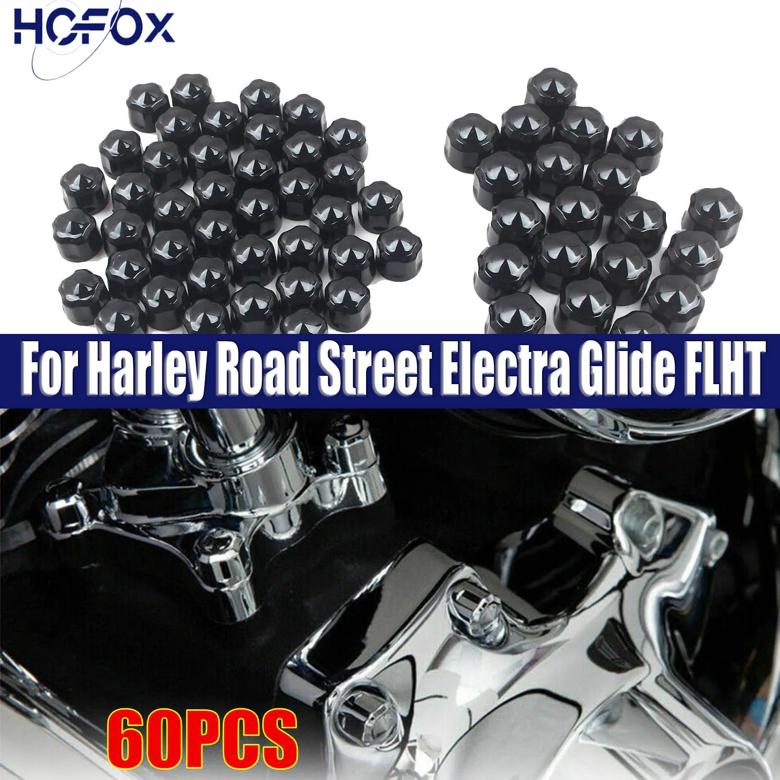 For Harley Road Street Glide Softail Black Diamond Cut Engine Bolt Caps Cover Chrome
